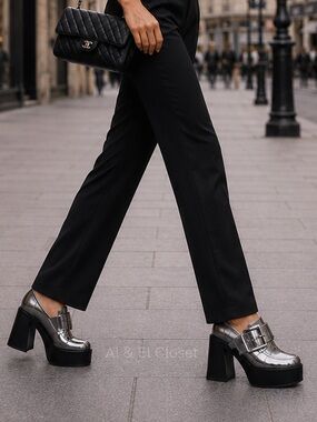 MICHAEL Michael Kors Colby Platform Loafers Gunmetal Metallic Leather SZ 6M NWB